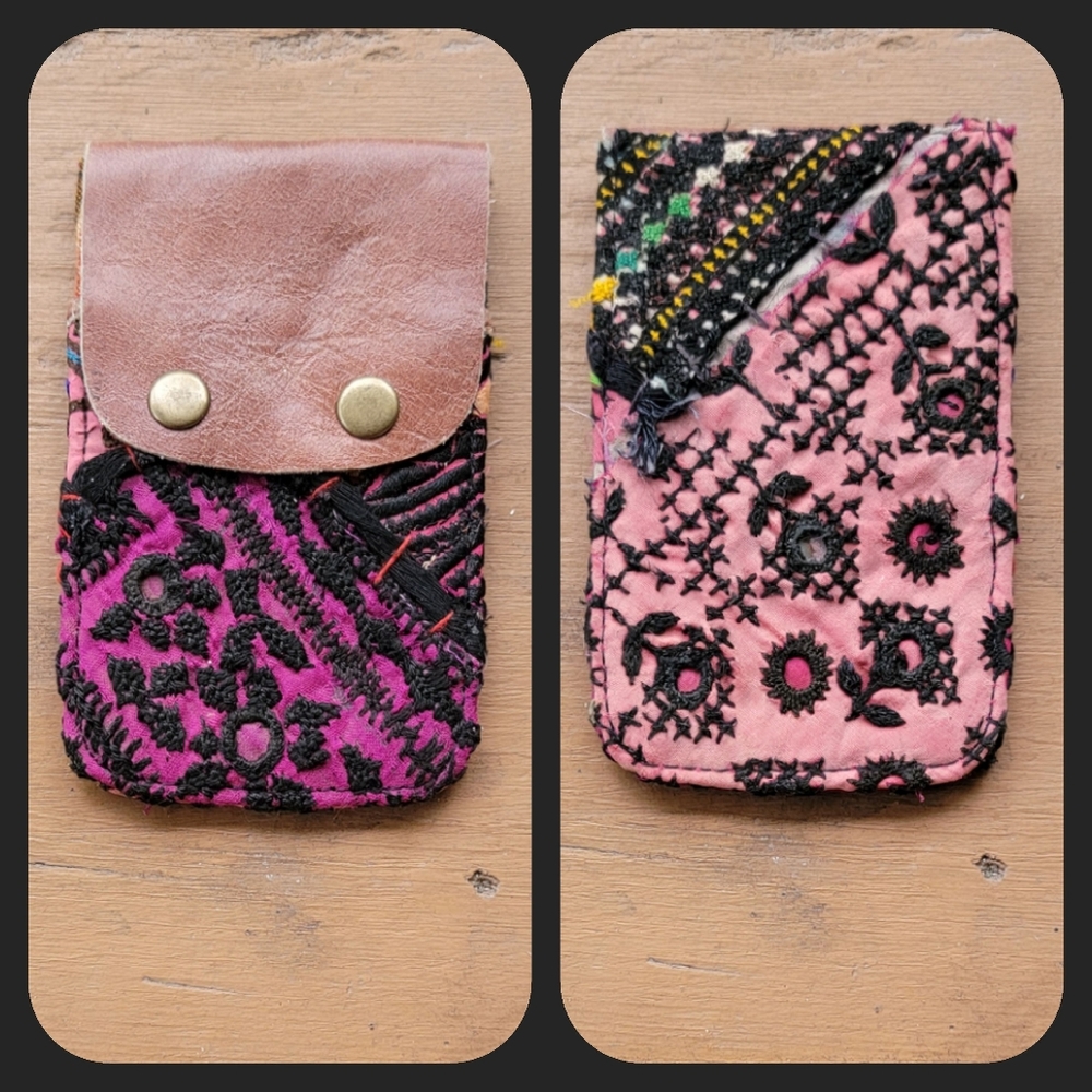 🥂🕺 Free People Boho Embroidered Repurposed vtg banjara hippie Wallet card case